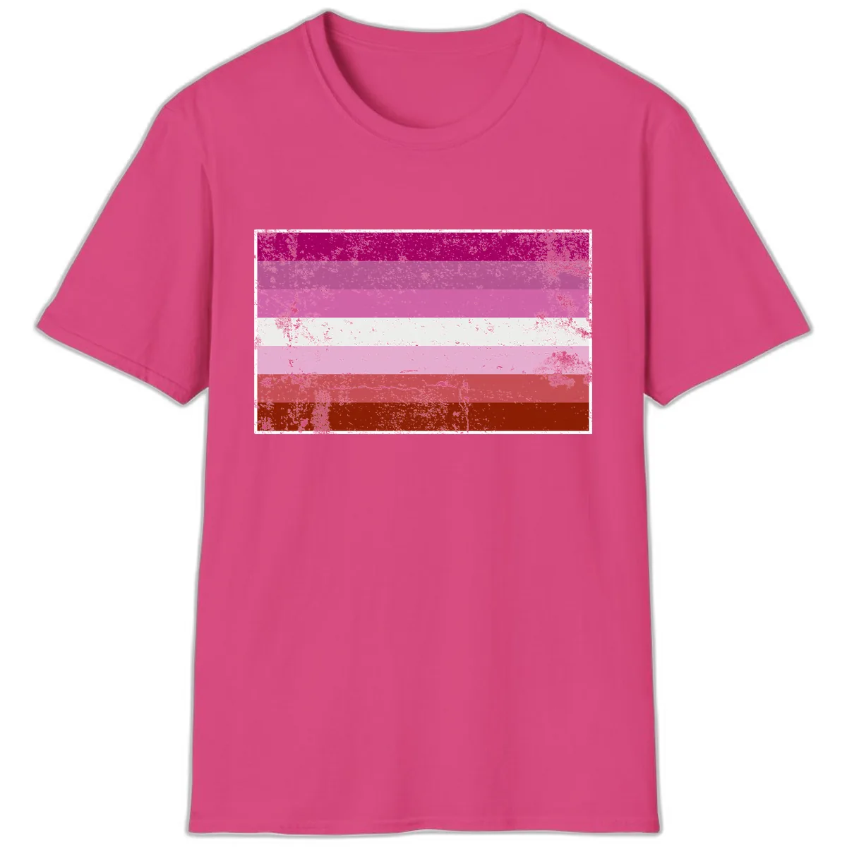 Lesbian Pride Flag Distressed T-Shirt in Heliconia