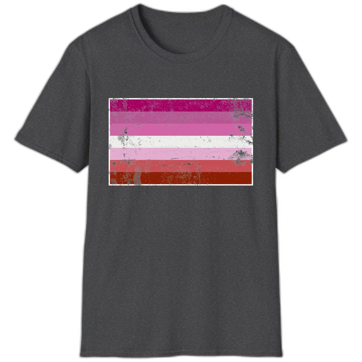 Lesbian Pride Flag Distressed T-Shirt in Dark Heather