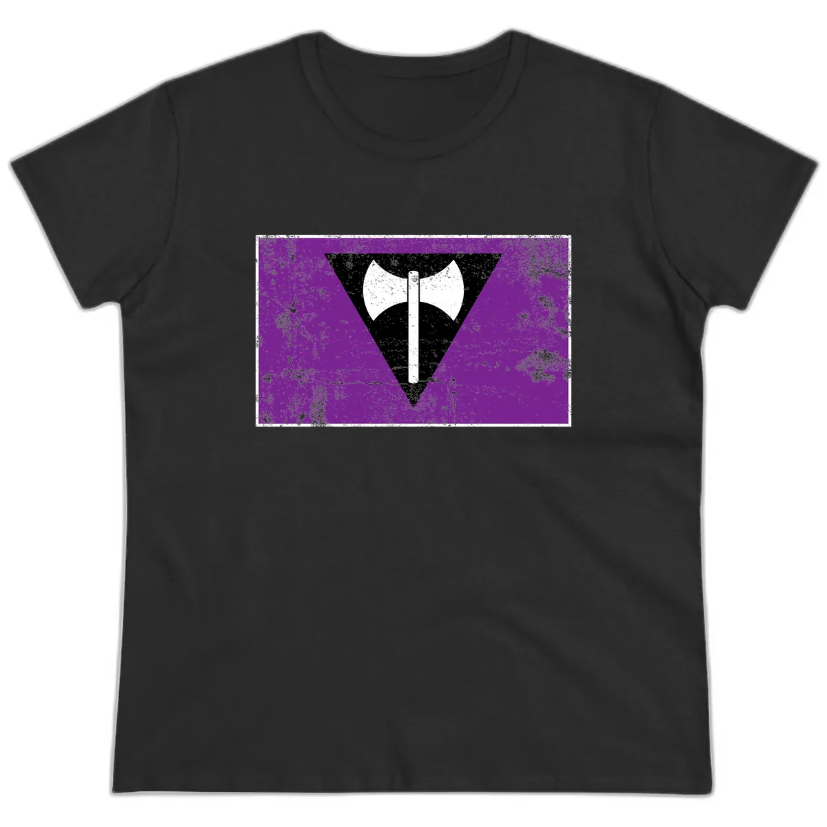 Double Axe Cross Symbol Design Ladies Tee in Black