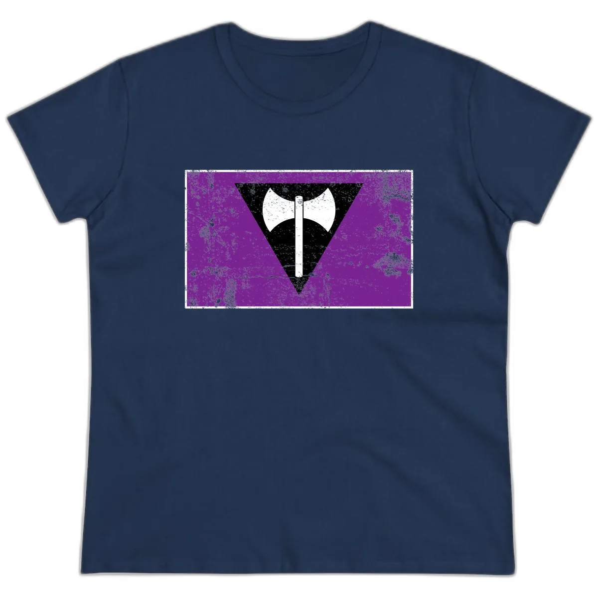 Double Axe Cross Symbol Design Ladies Tee in Navy