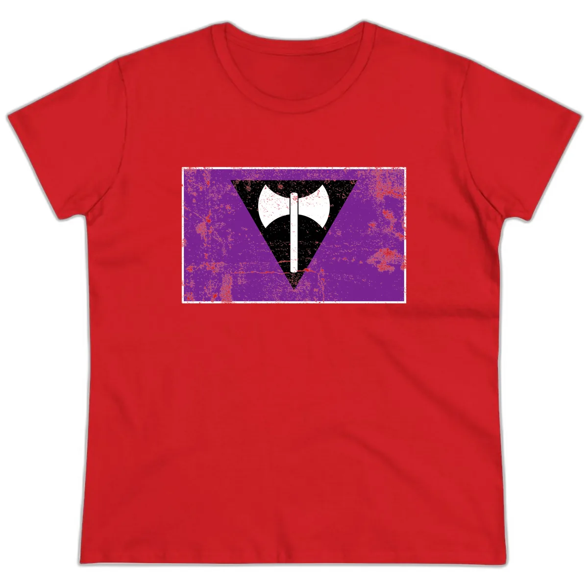 Double Axe Cross Symbol Design Ladies Tee in Red