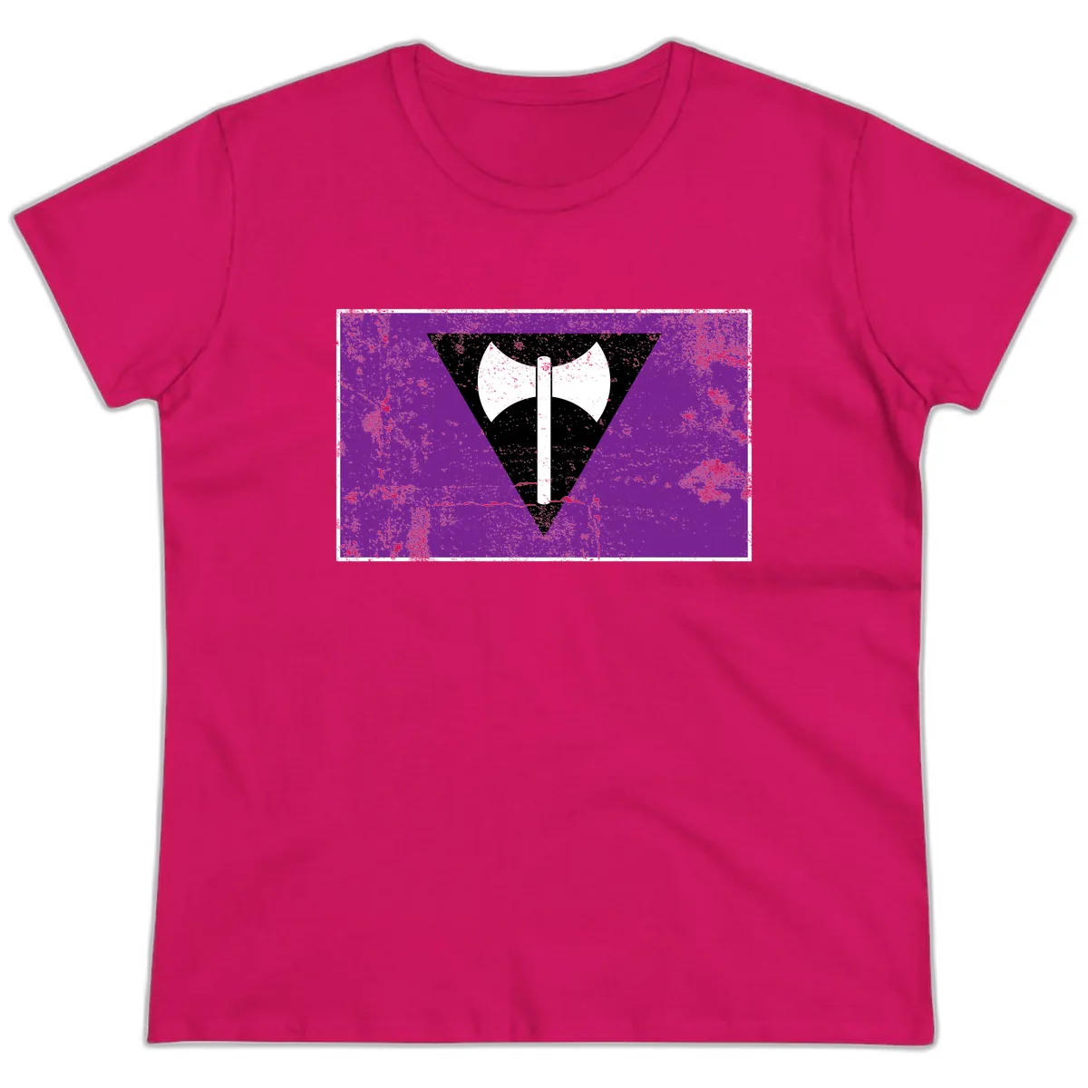 Double Axe Cross Symbol Design Ladies Tee in Heliconia