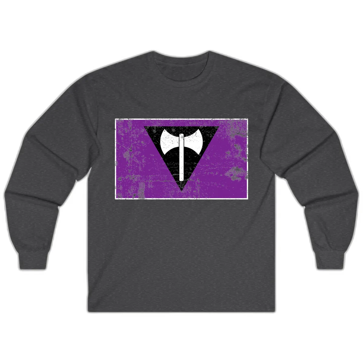 Double Axe Cross Symbol Design Long Sleeve in Dark Heather
