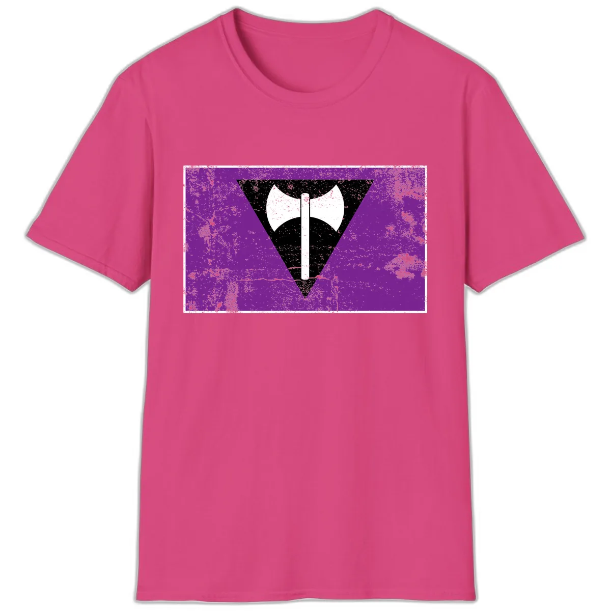Double Axe Cross Symbol Design T-Shirt in Heliconia