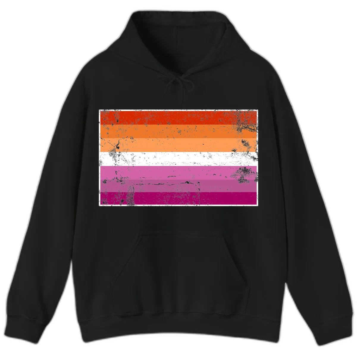 Lesbian Pride Flag Grunge Hoodie in Black