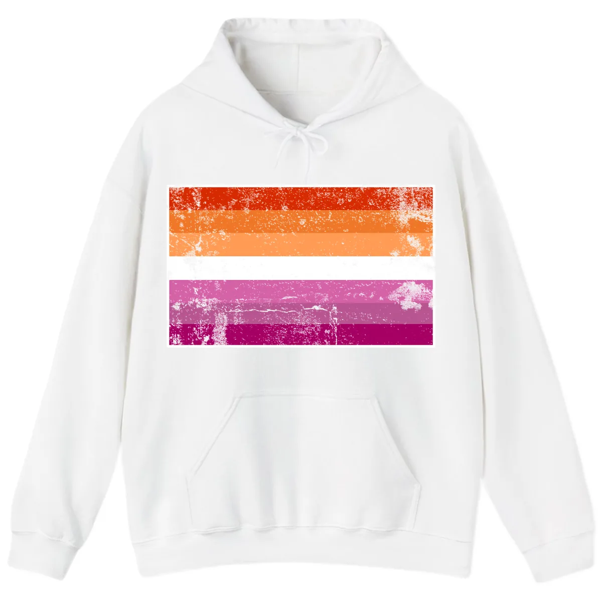 Lesbian Pride Flag Grunge Hoodie in White