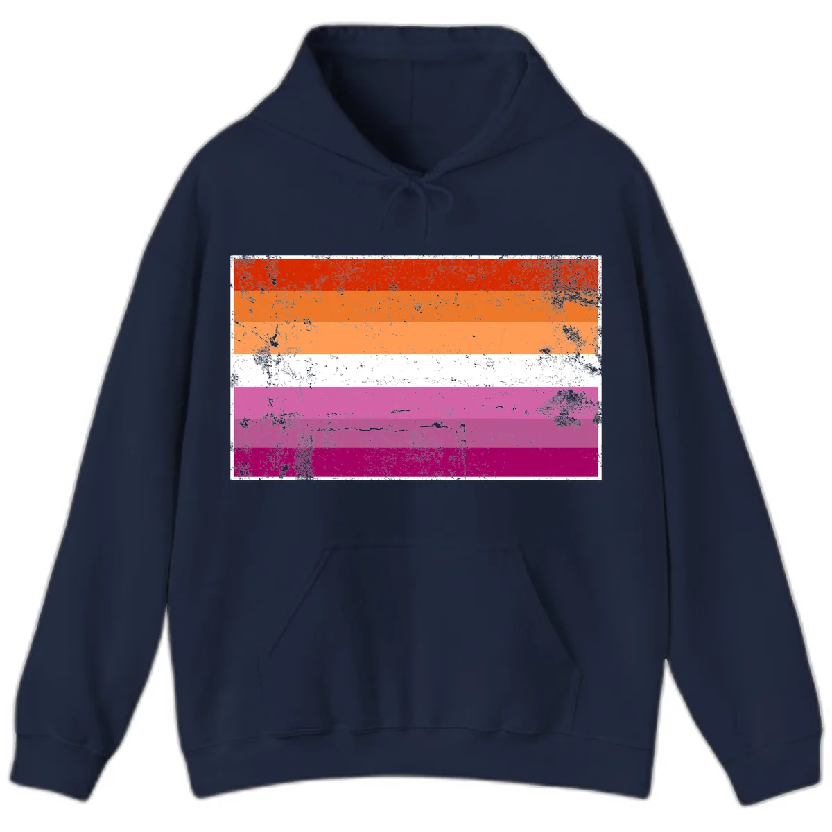 Lesbian Pride Flag Grunge Hoodie in Navy
