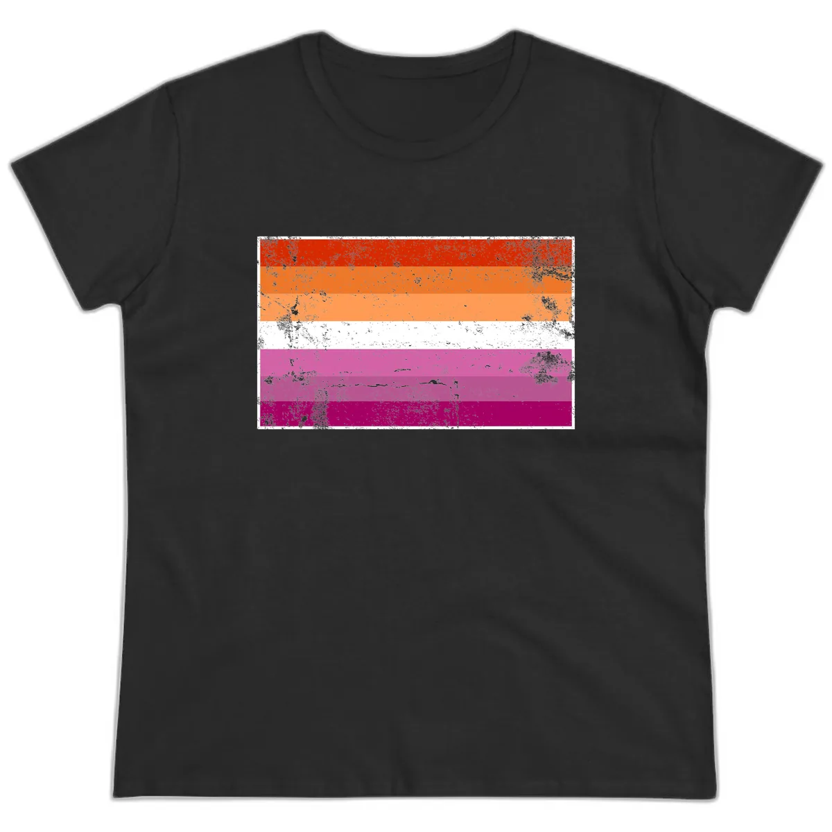 Lesbian Pride Flag Grunge Ladies Tee in Black