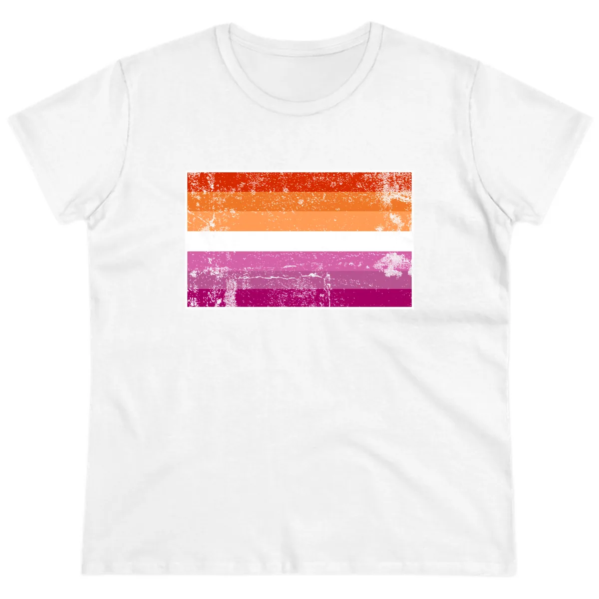 Lesbian Pride Flag Grunge Ladies Tee in White