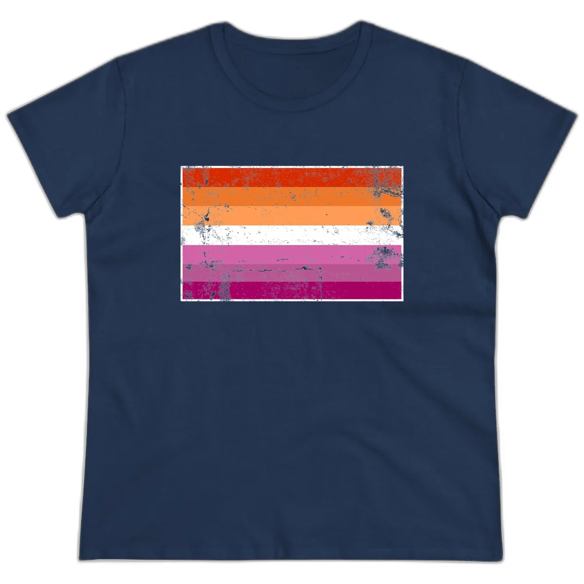 Lesbian Pride Flag Grunge Ladies Tee in Navy