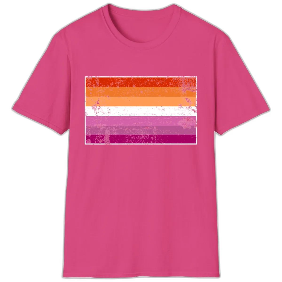 Lesbian Pride Flag Grunge T-Shirt in Heliconia