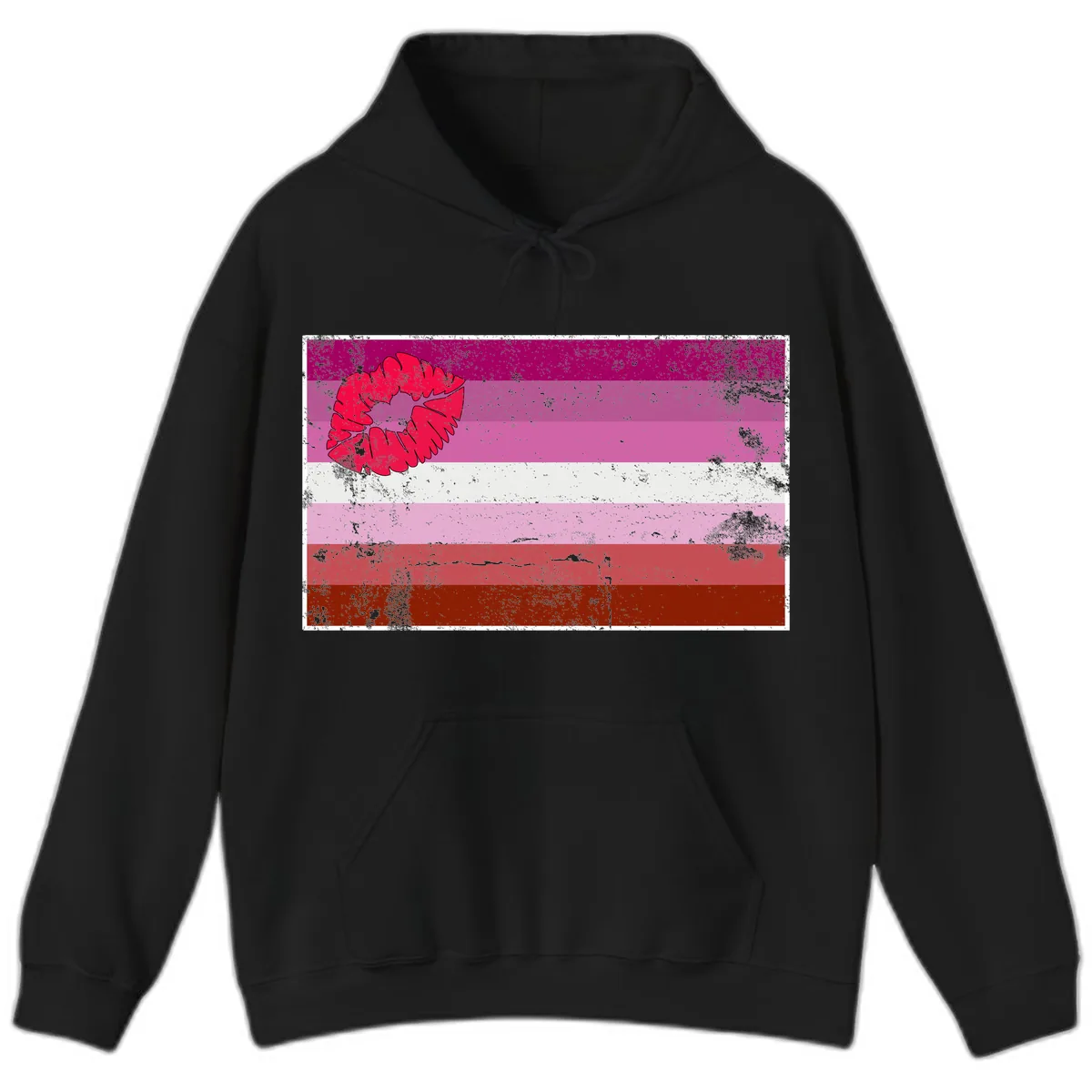 Lipstick Kiss Pride Flag Hoodie in Black