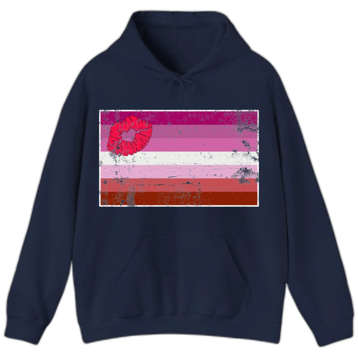 Lipstick Kiss Pride Flag Hoodie in Navy