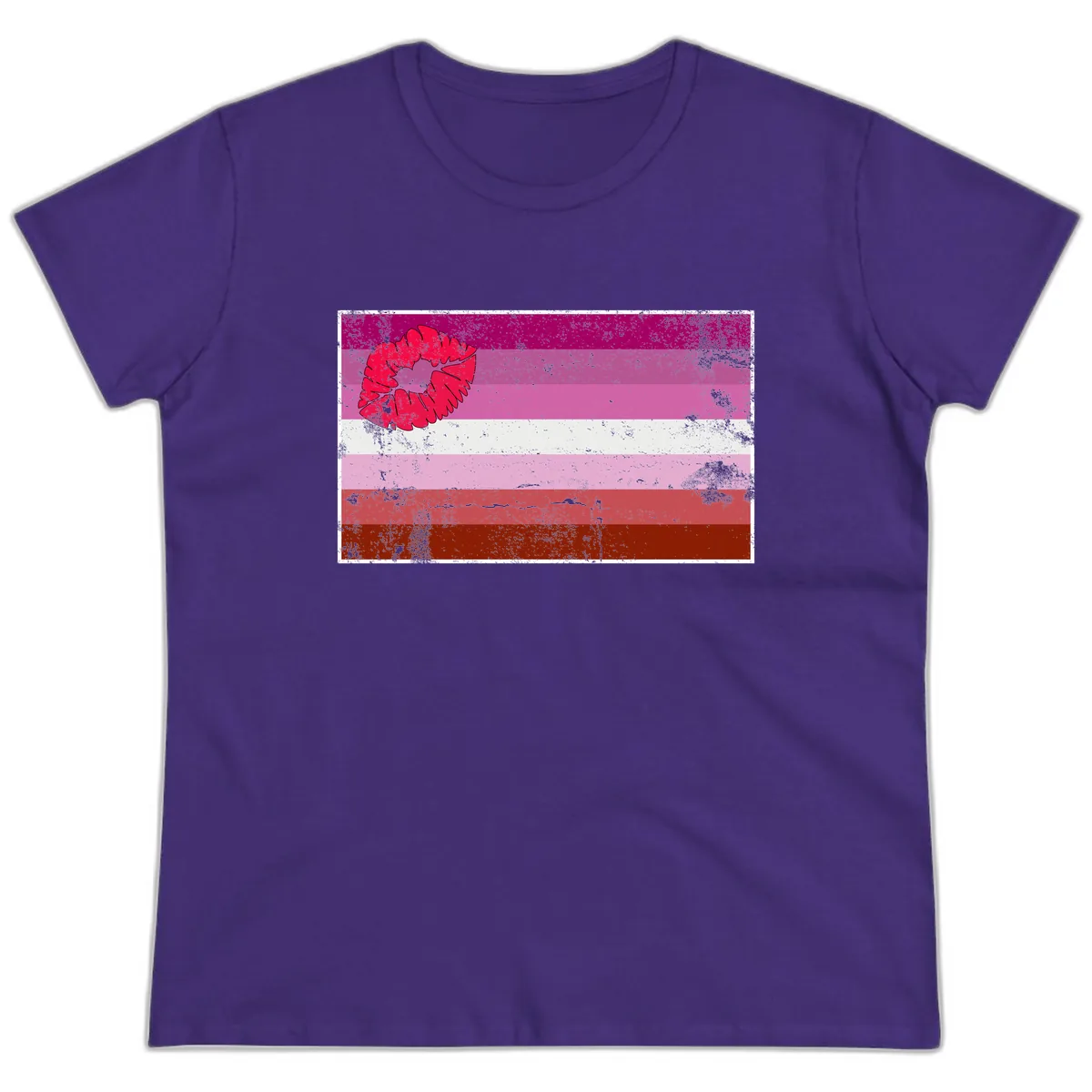 Lipstick Kiss Pride Flag Ladies Tee in Purple