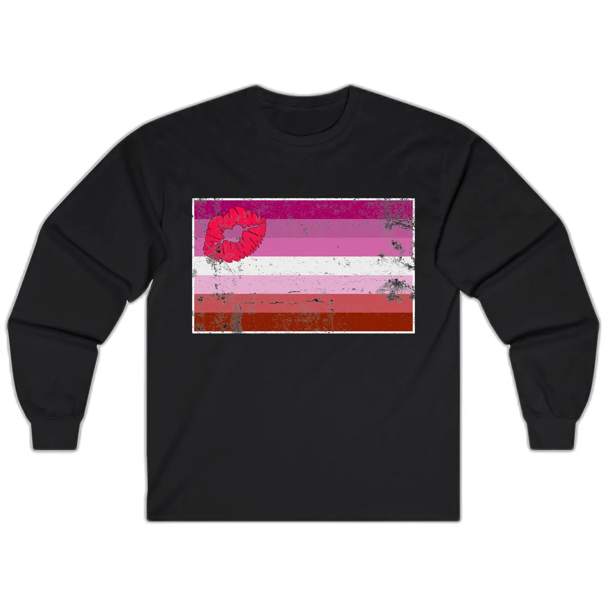 Lipstick Kiss Pride Flag Long Sleeve in Black
