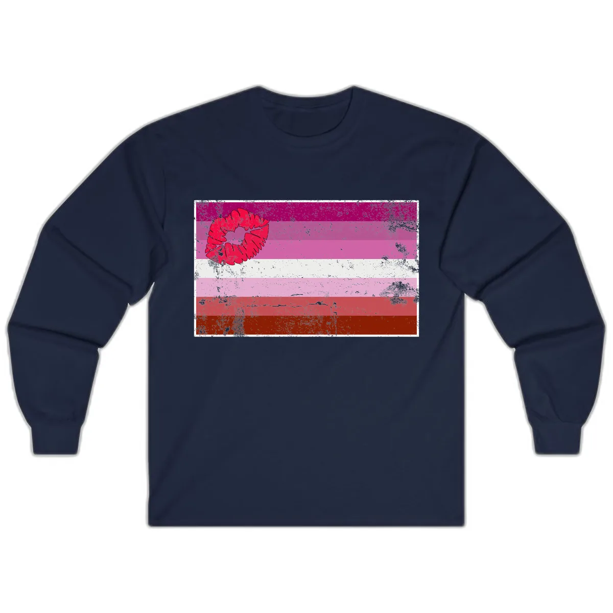 Lipstick Kiss Pride Flag Long Sleeve in Navy