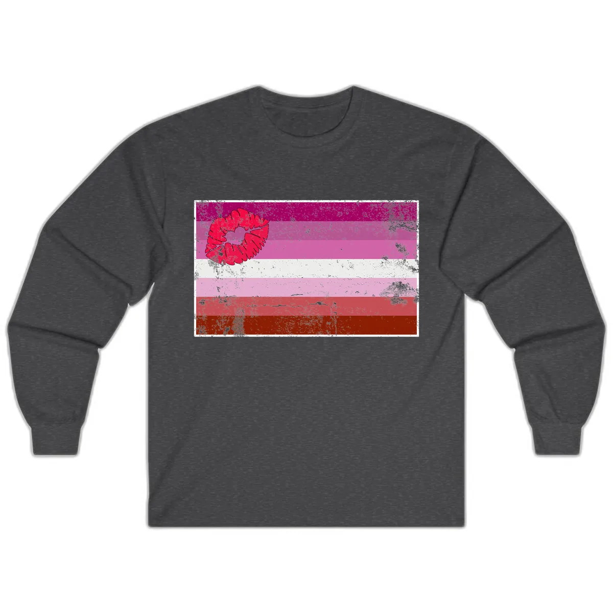 Lipstick Kiss Pride Flag Long Sleeve in Dark Heather