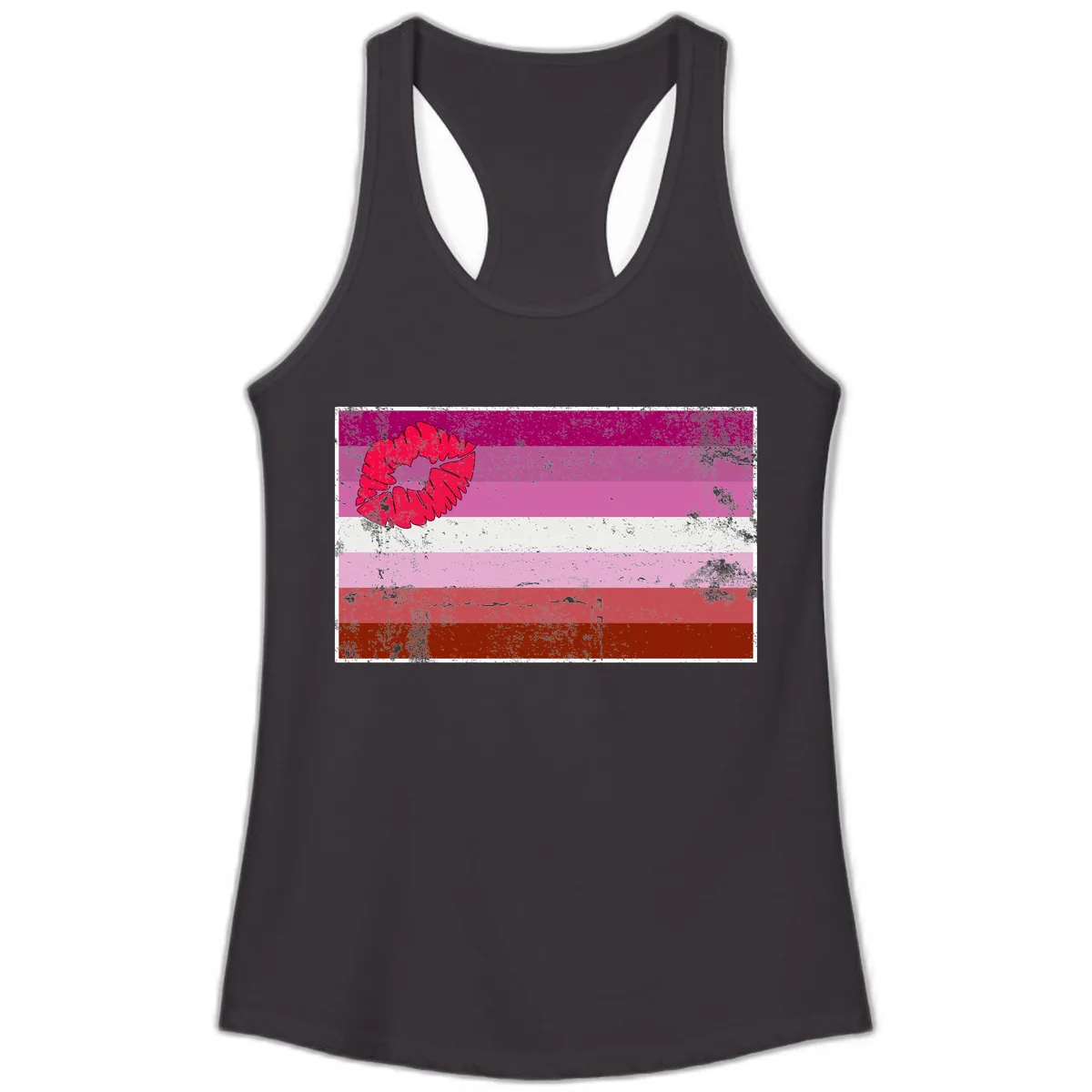 Lipstick Kiss Pride Flag Ladies Tank in Black