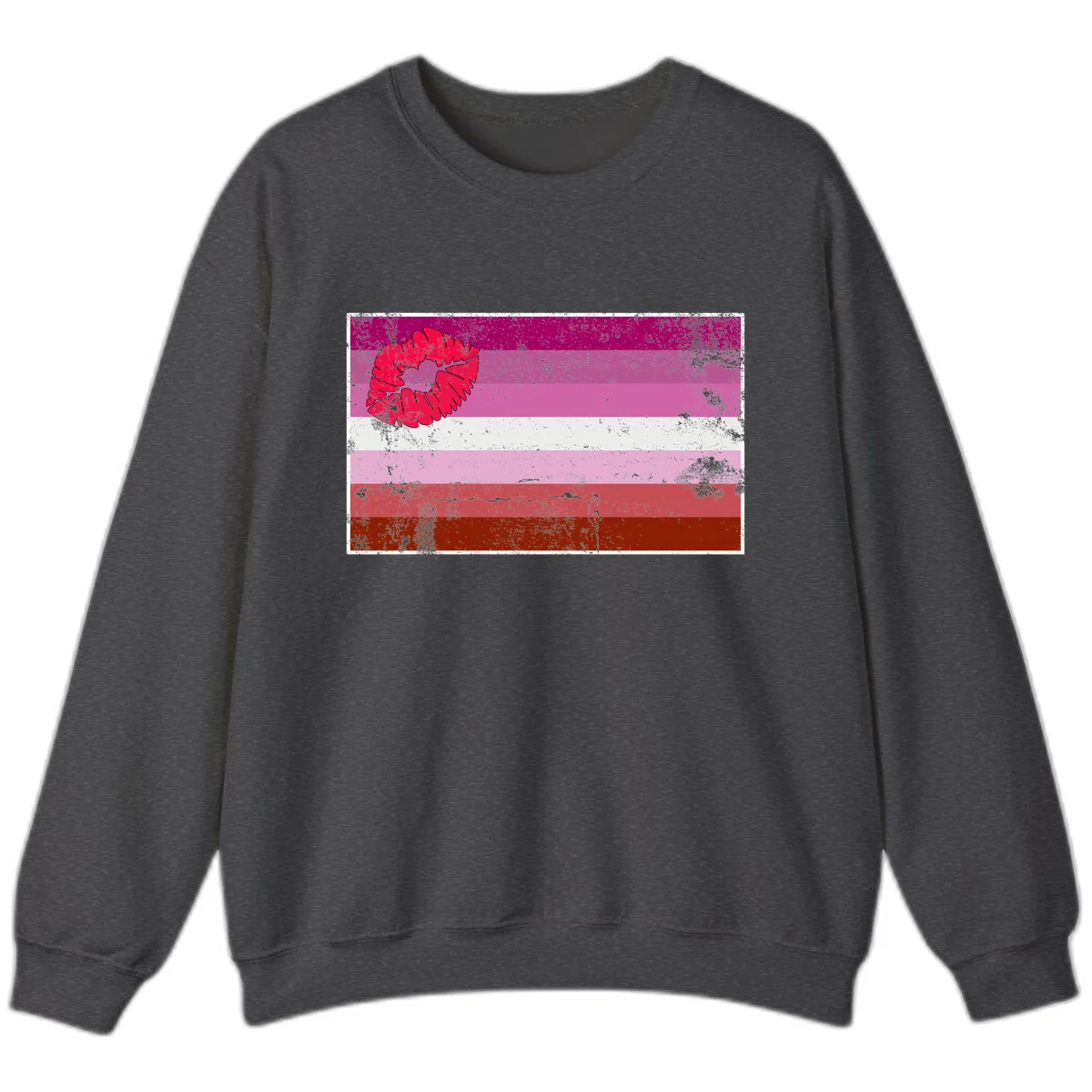 Lipstick Kiss Pride Flag Sweatshirt in Dark Heather
