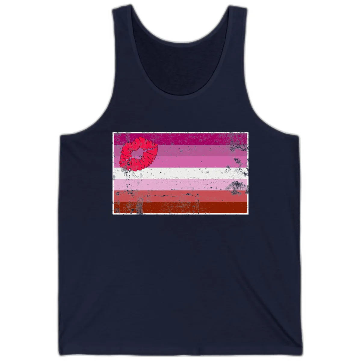 Lipstick Kiss Pride Flag Tank in Navy