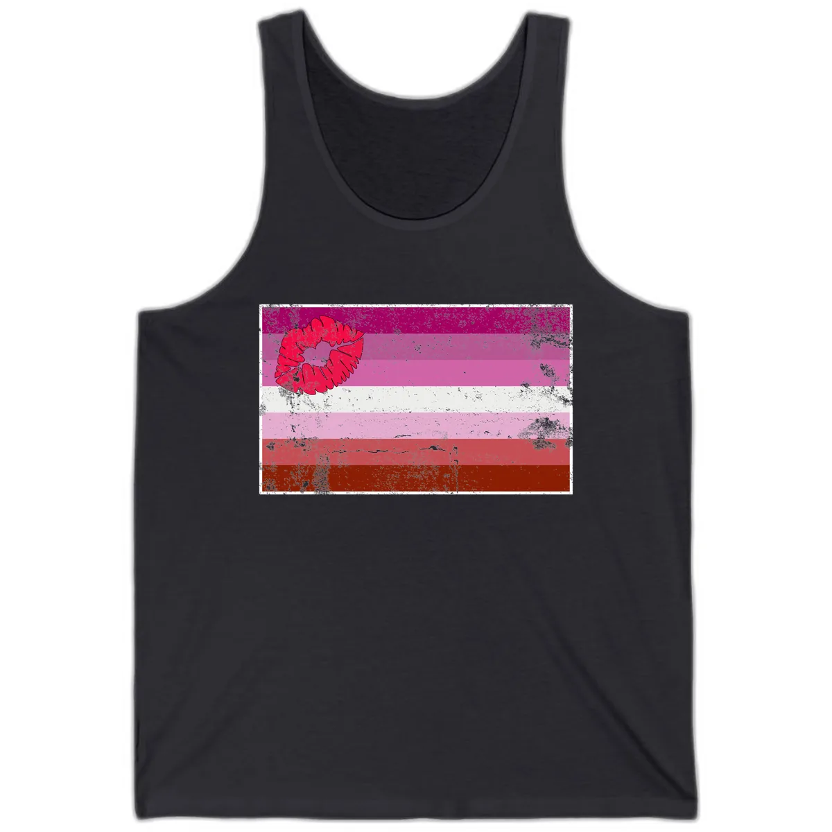 Lipstick Kiss Pride Flag Tank in Dark Grey