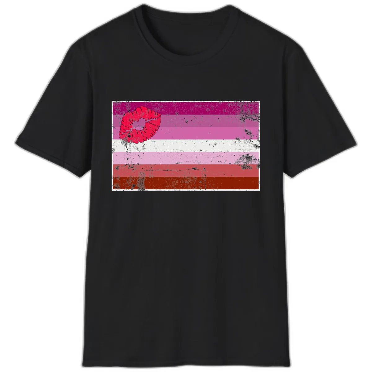 Lipstick Kiss Pride Flag T-Shirt in Black