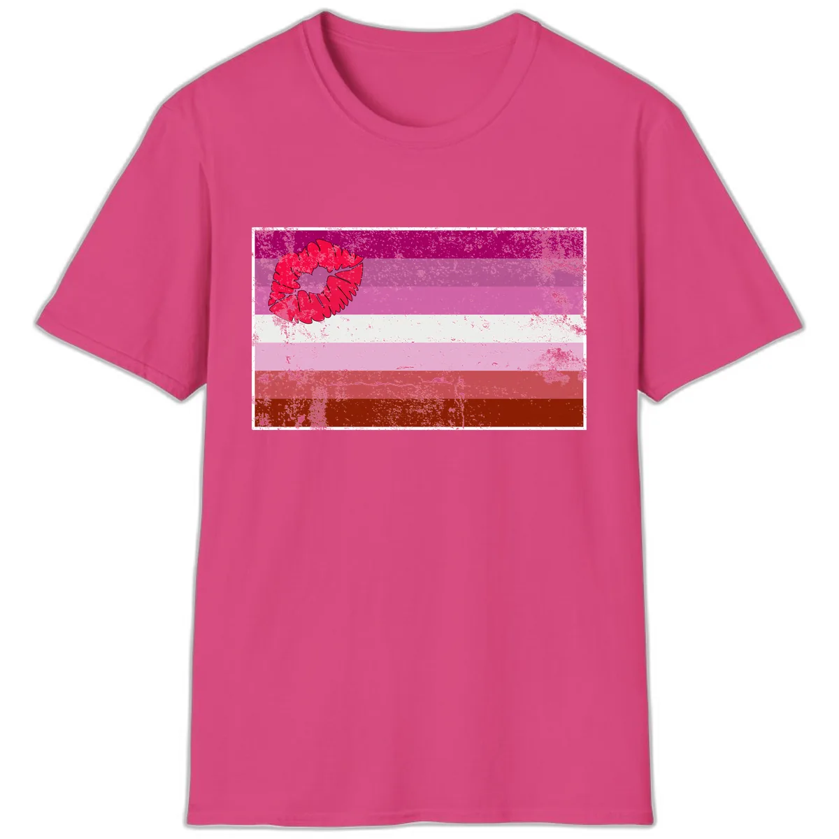 Lipstick Kiss Pride Flag T-Shirt in Heliconia