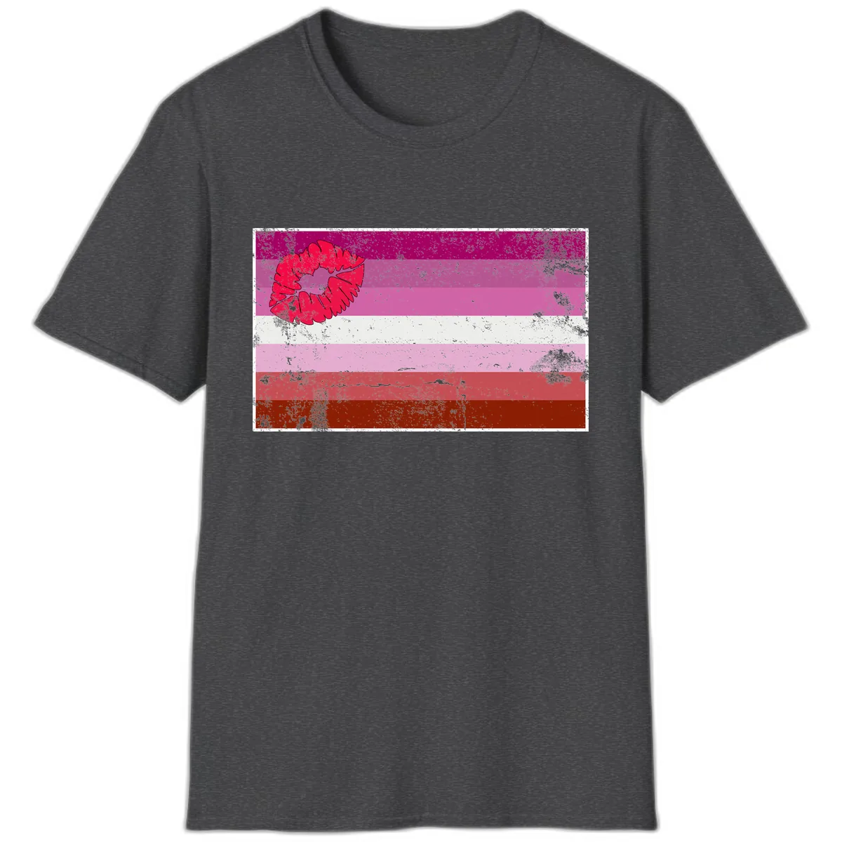 Lipstick Kiss Pride Flag T-Shirt in Dark Heather
