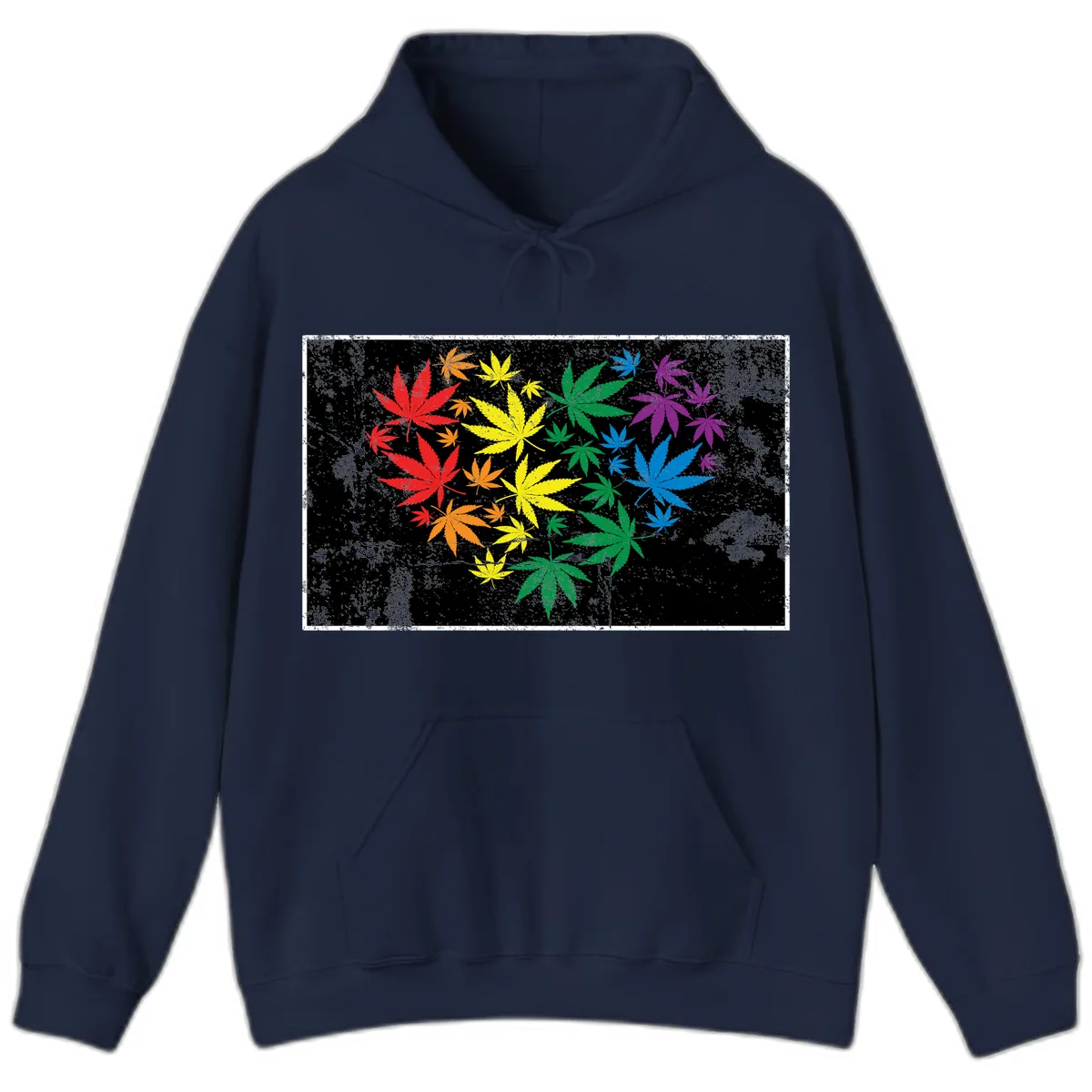 Rainbow Cannabis Leaf Pride Design Hoodie in Navy
