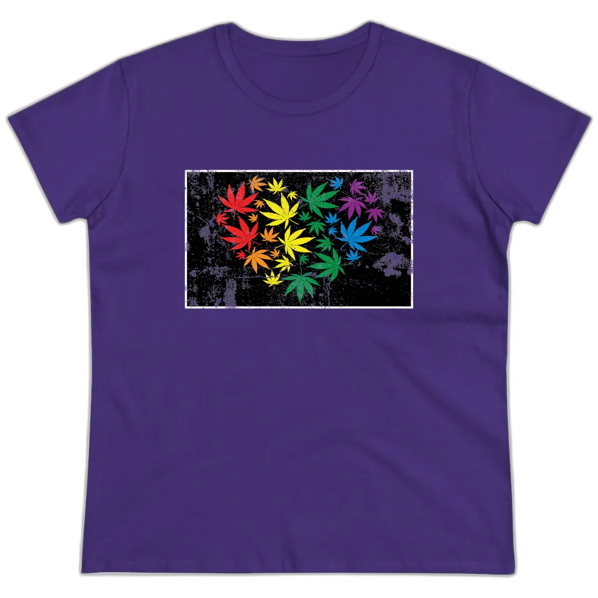 Rainbow Cannabis Leaf Pride Design Ladies Tee in Purple