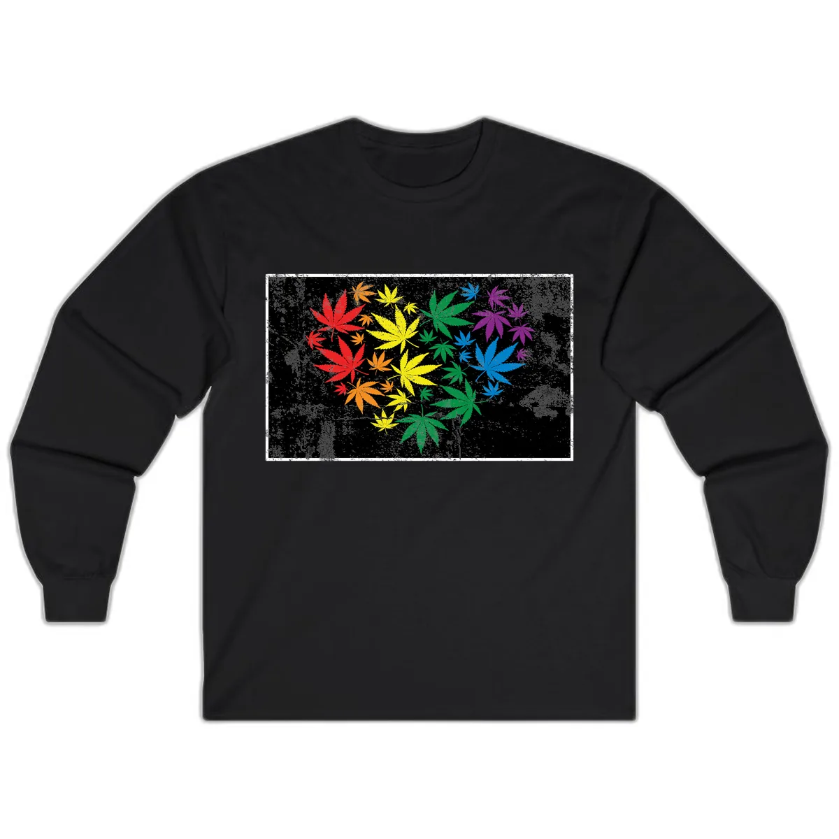 Rainbow Cannabis Leaf Pride Design Long Sleeve in Black