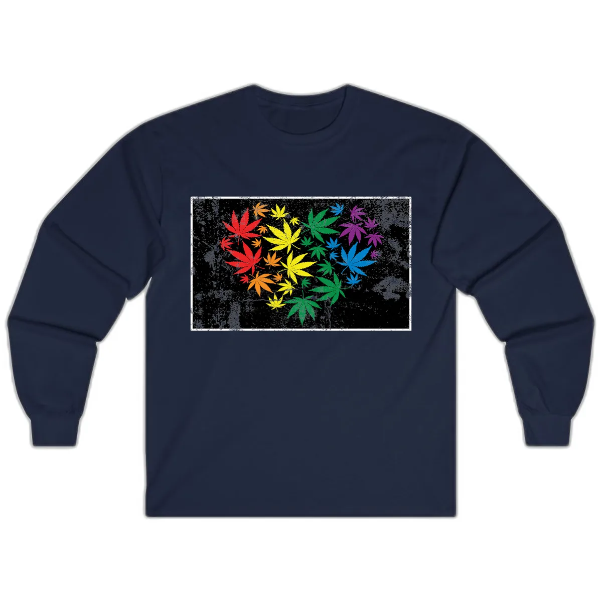 Rainbow Cannabis Leaf Pride Design Long Sleeve in Navy