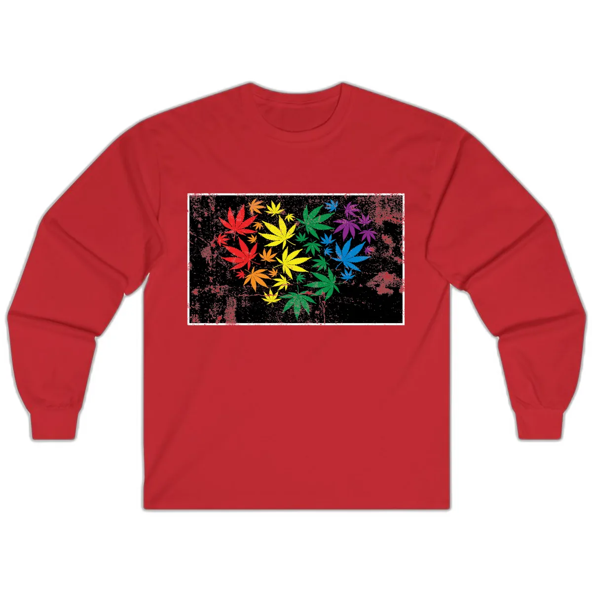 Rainbow Cannabis Leaf Pride Design Long Sleeve in Red