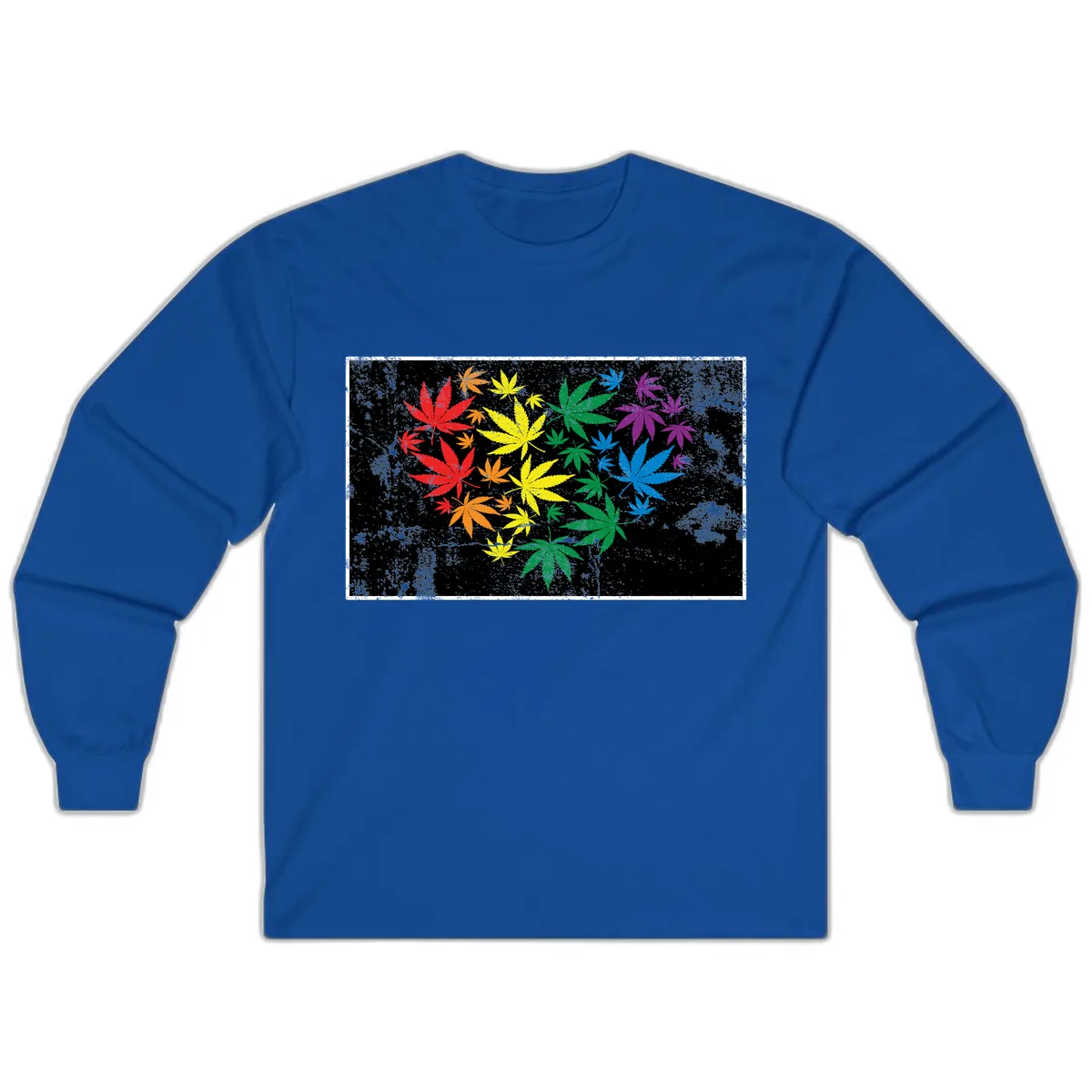 Rainbow Cannabis Leaf Pride Design Long Sleeve in Royal