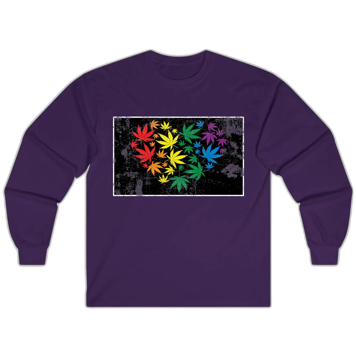 Rainbow Cannabis Leaf Pride Design Long Sleeve in Purple
