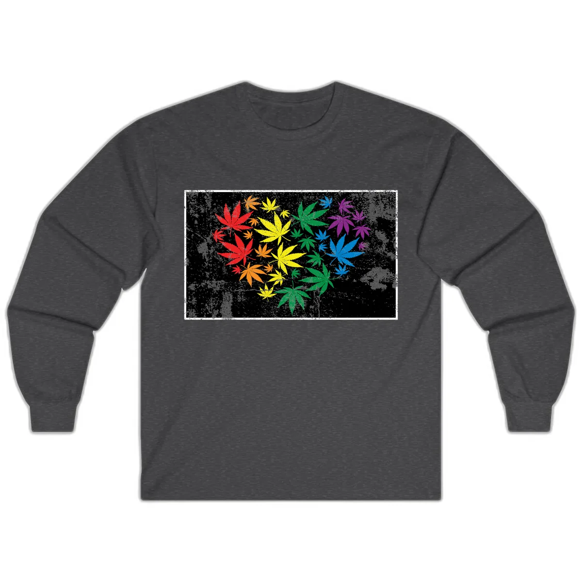 Rainbow Cannabis Leaf Pride Design Long Sleeve in Dark Heather