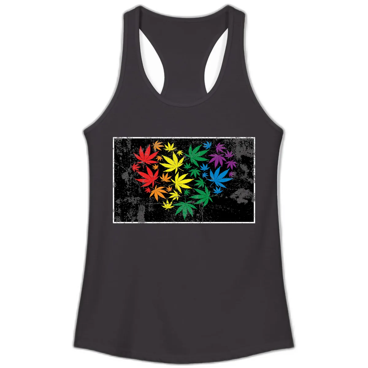 Rainbow Cannabis Leaf Pride Design Ladies Tank in Black