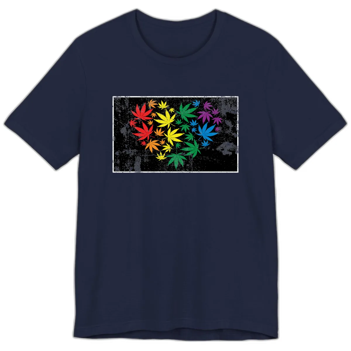 Rainbow Cannabis Leaf Pride Design Premium T-Shirt in Navy