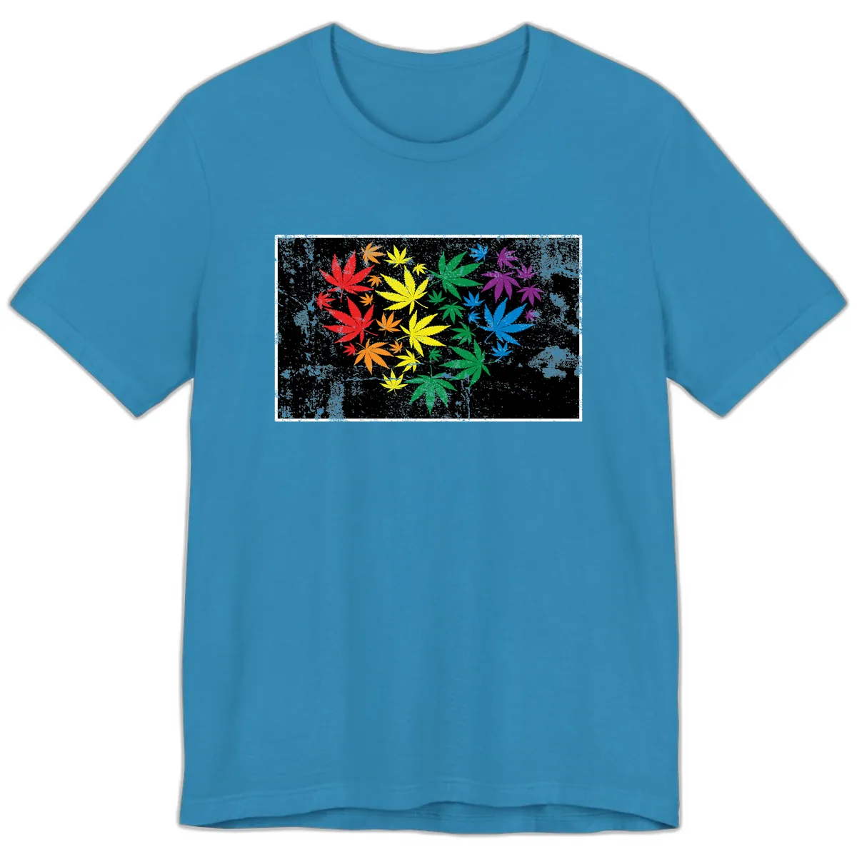 Rainbow Cannabis Leaf Pride Design Premium T-Shirt in Aqua