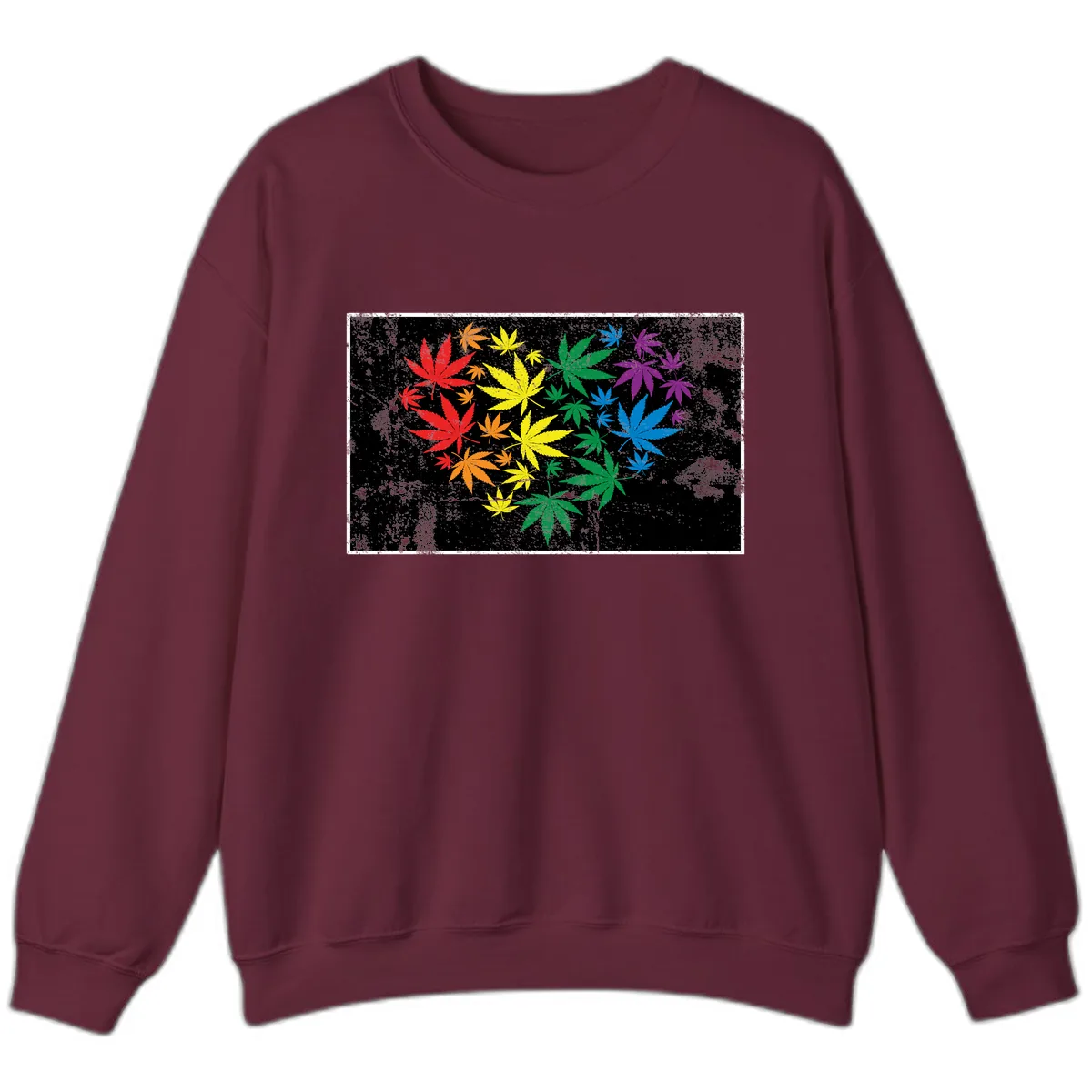Rainbow Cannabis Leaf Pride Design Sweatshirt in Maroon