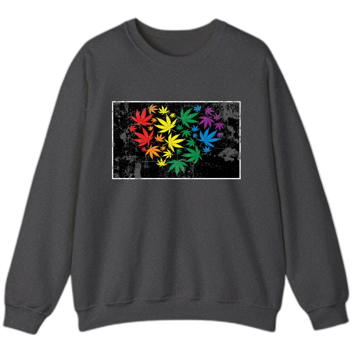 Rainbow Cannabis Leaf Pride Design Sweatshirt in Dark Heather