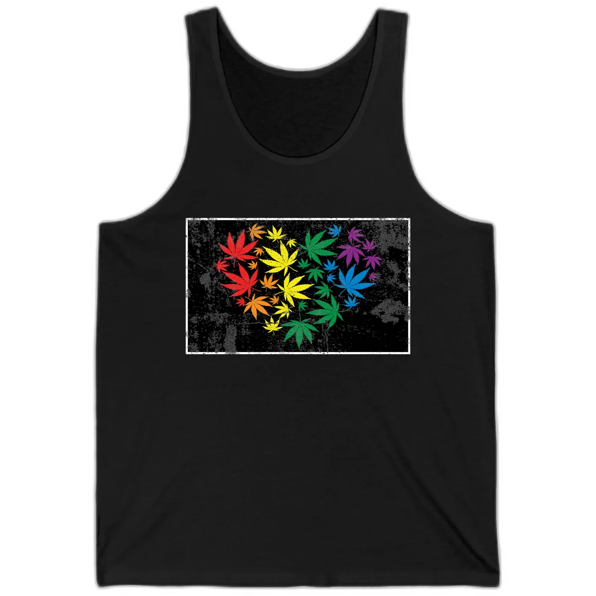 Rainbow Cannabis Leaf Pride Design Tank in Black