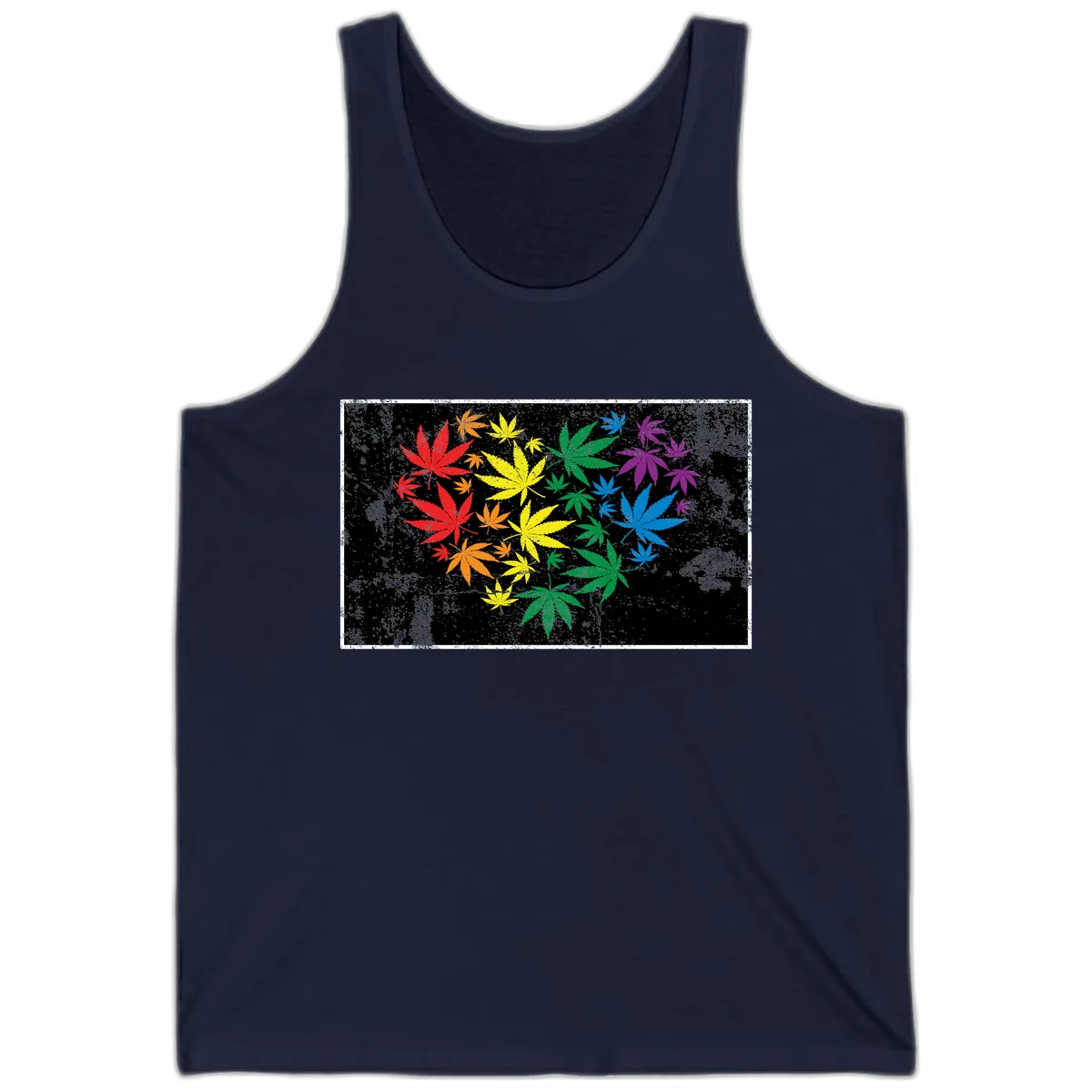 Rainbow Cannabis Leaf Pride Design Tank in Navy