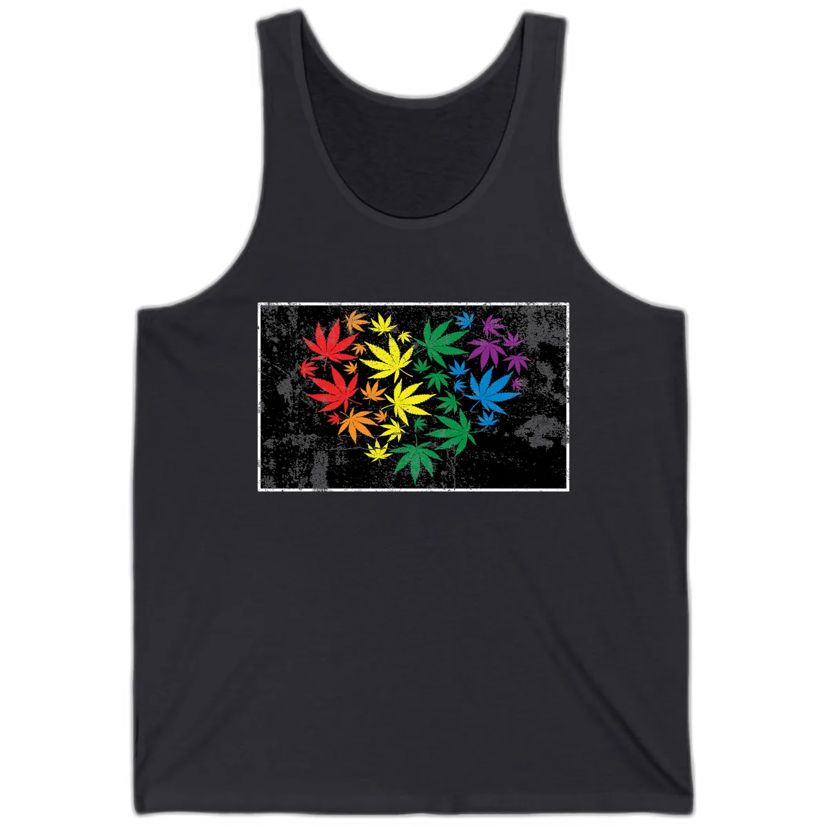Rainbow Cannabis Leaf Pride Design Tank in Dark Grey