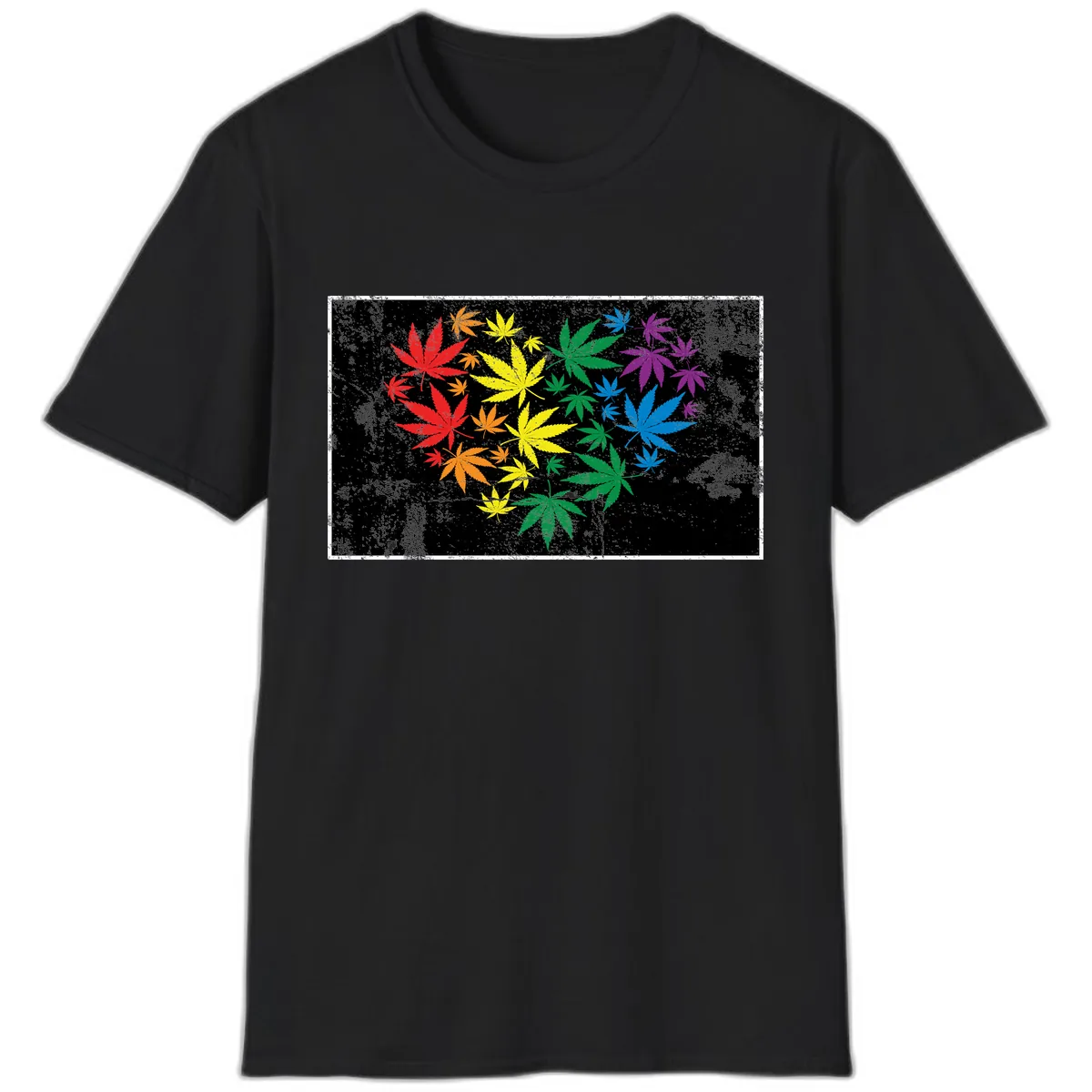 Rainbow Cannabis Leaf Pride Design T-Shirt in Black