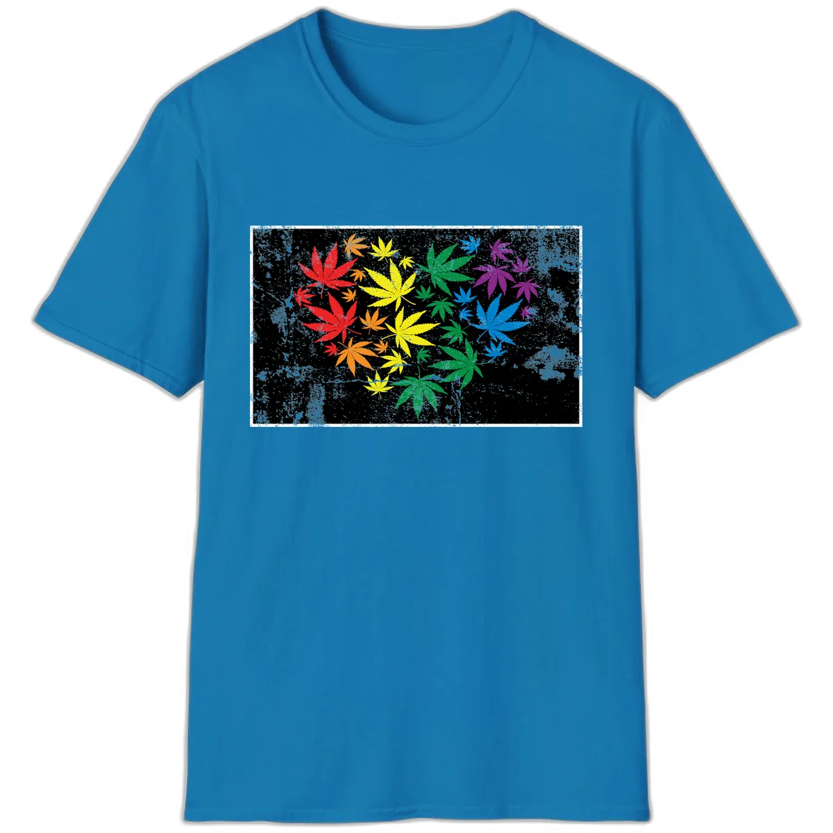Rainbow Cannabis Leaf Pride Design T-Shirt in Sapphire