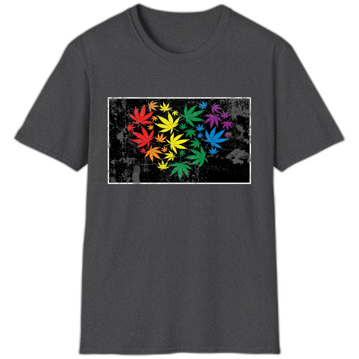 Rainbow Cannabis Leaf Pride Design T-Shirt in Dark Heather