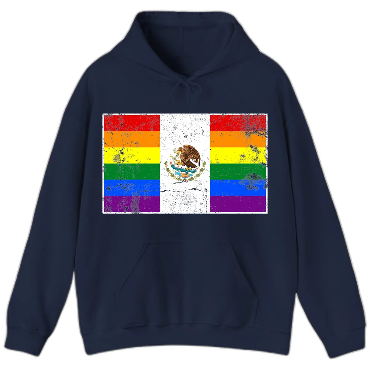 Mexico Pride Flag Design Hoodie in Navy