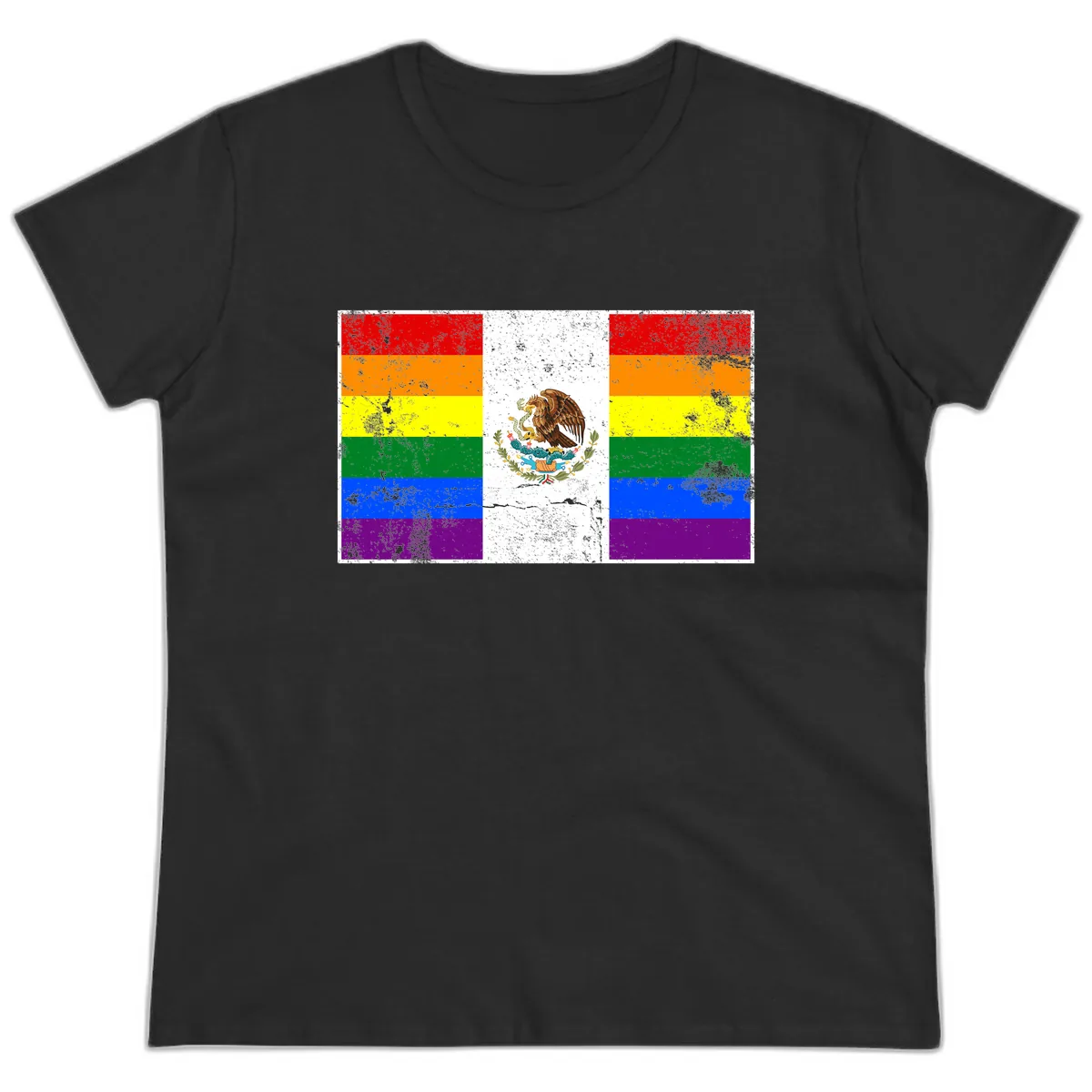 Mexico Pride Flag Design Ladies Tee in Black