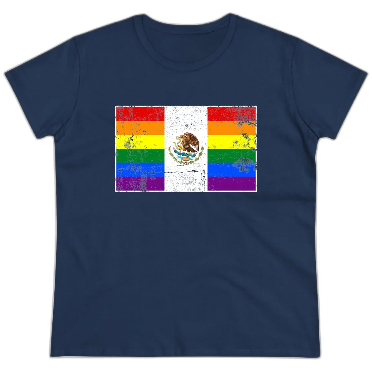 Mexico Pride Flag Design Ladies Tee in Navy